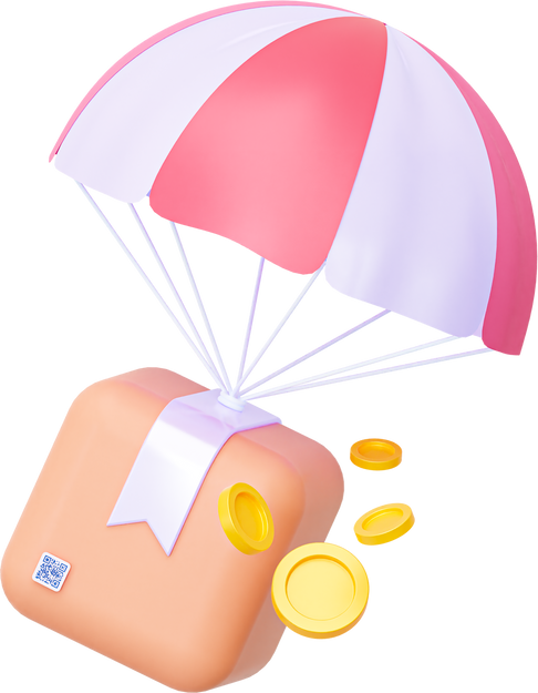 3d pink parachute with coin